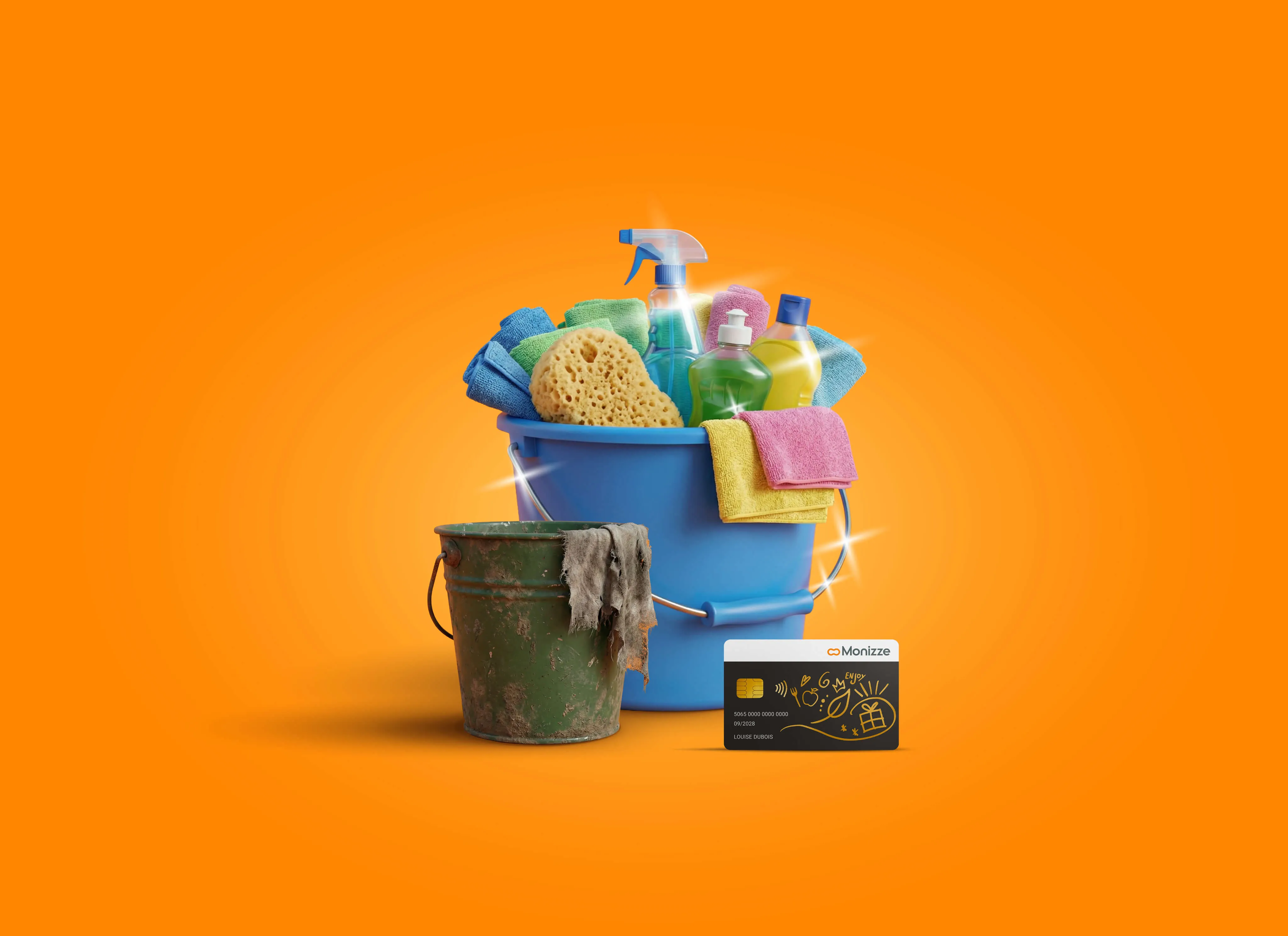 Four colleagues walking and laughing in an office hallway