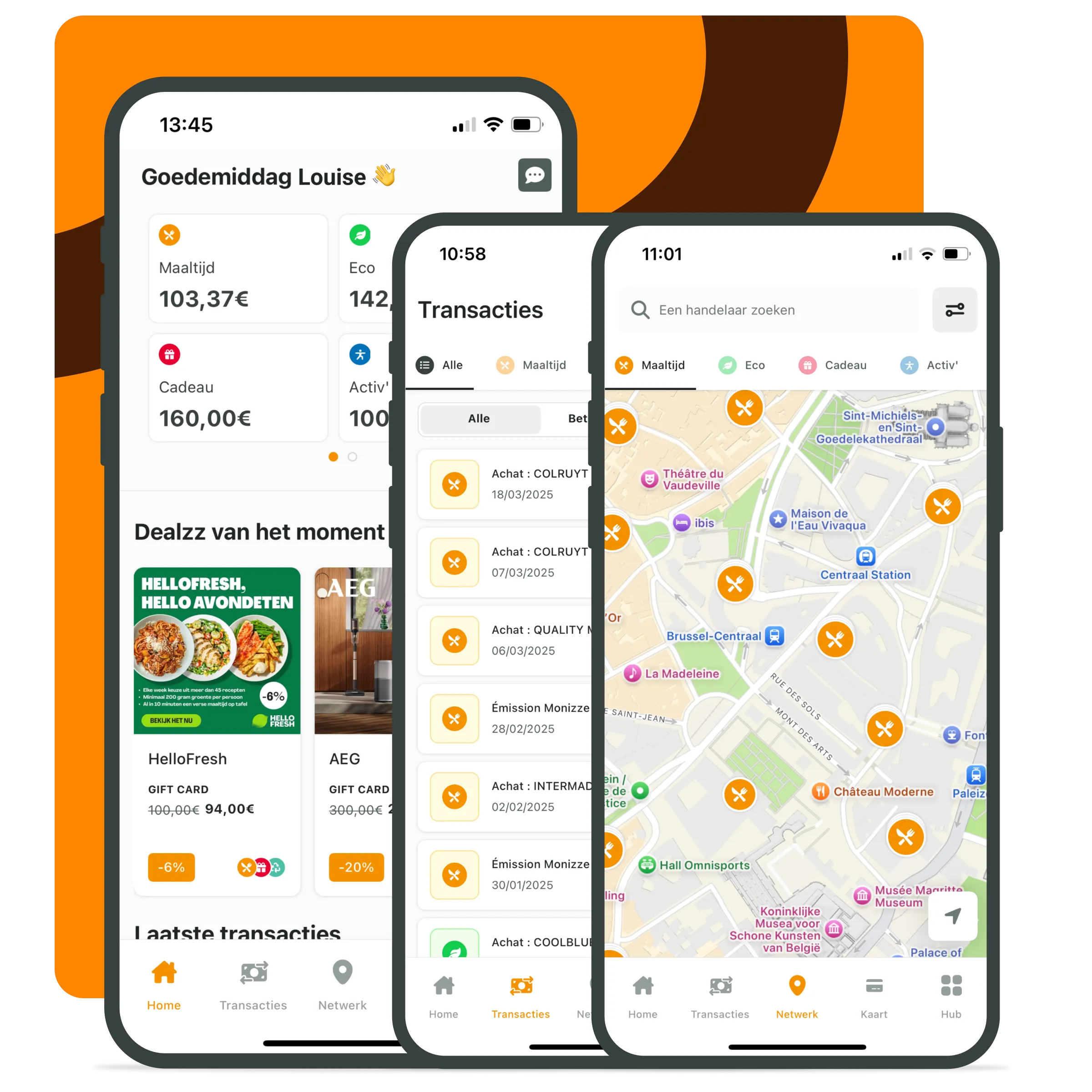Monizze mobiele app — tabblad Kaarten