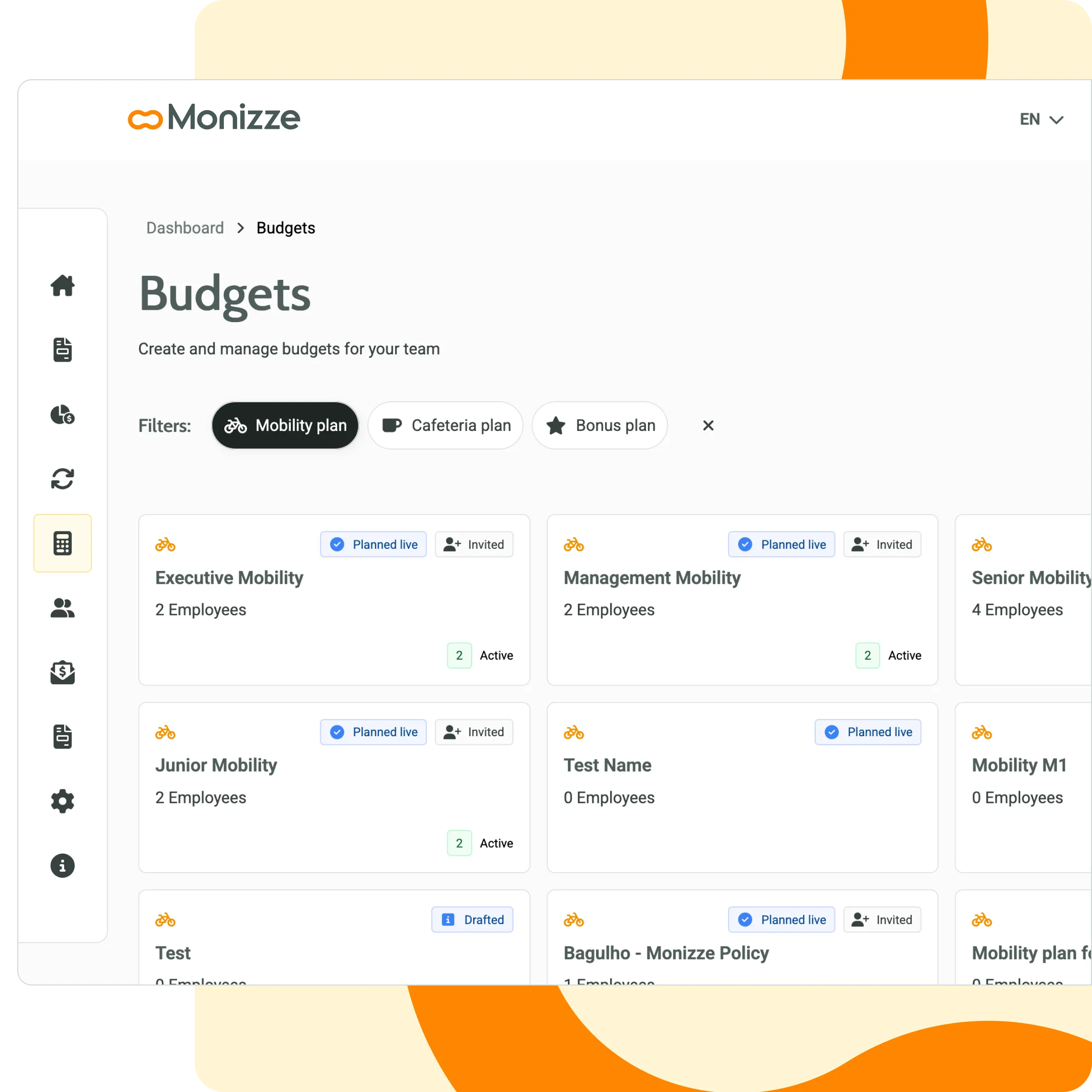 Preview of the Monizze mobility budget platform
