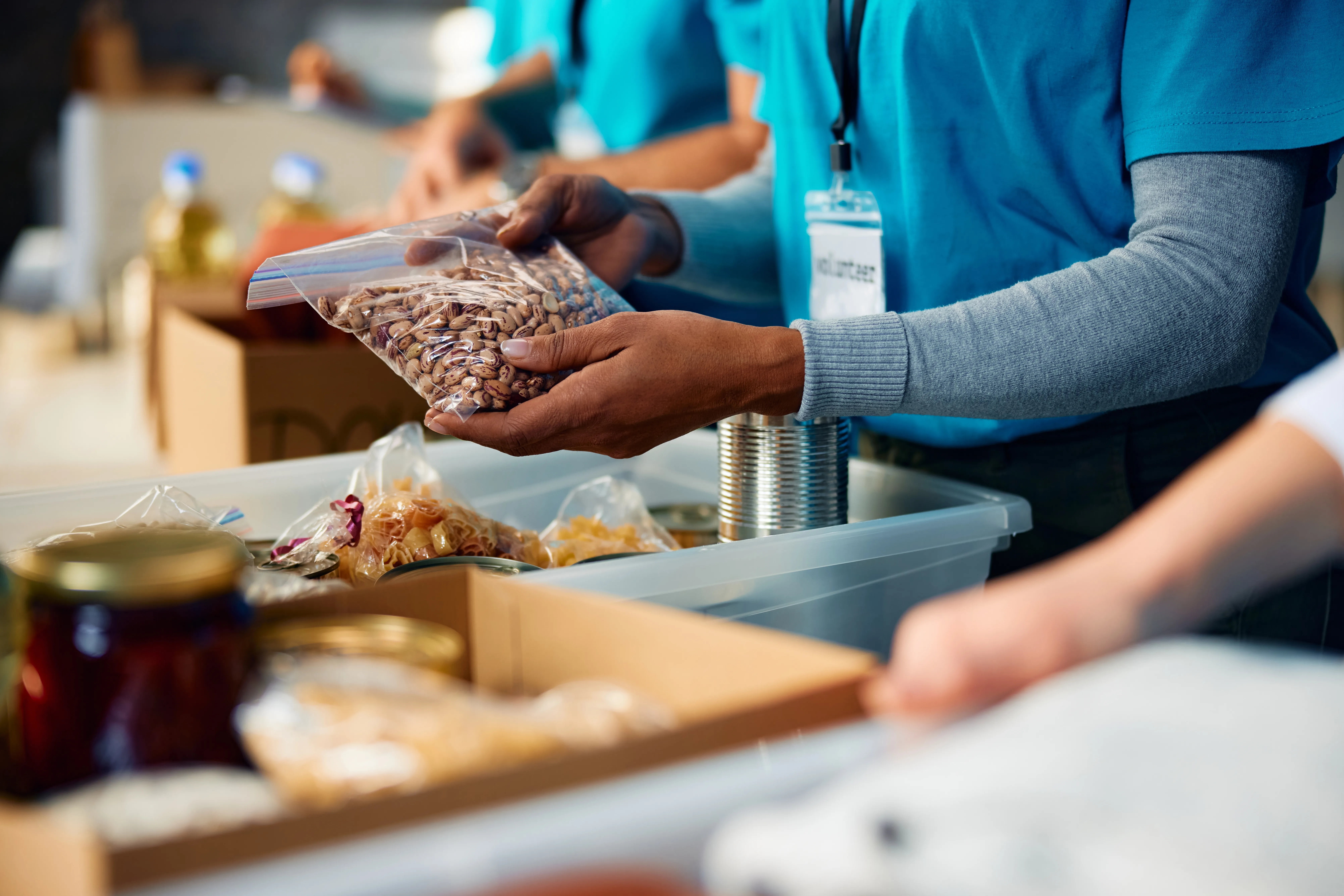 Volunteers sorting food donations